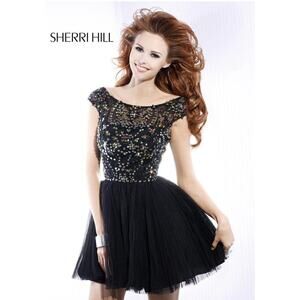 Sherri Hill Black Sequin Mini Dress